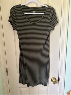 Mossimo Supply Co. Striped Scoop Neck T-Shirt Dress in Olive and Navy
